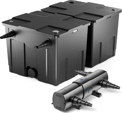Produktbild von Wiltec Komplettset: CBF-350B Teichfilter bis 60000 L Teichfilteranlage als Durchlauffilter, CUV-224 Teichklärer UVC Klärer mit 24 Watt UV-C Leistung