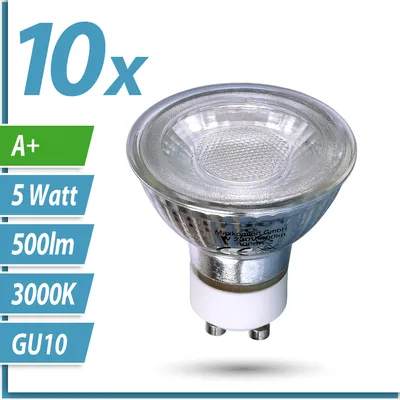 Produktbild von 10x GU10 LED Lampe Leuchtmittel 5W SET Glühbirne warmweiß 300 Lumen MR16 Ersatz Halogenlampe nicht Dimmbar 38° Reflektor