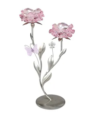 Produktbild von Wundervoller Teelichleuchter Metall 2 flammig 38cm Glasblüte in rosa