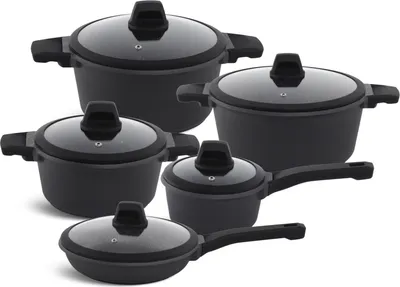 Immagine prodotto di Pentole nere INDUCTION GLASS LID 10 pezzi set di pentole padella in ceramica regalo NUOVO