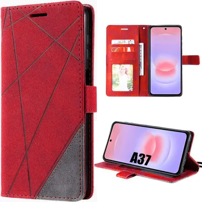 Image de Coque pour Samsung Galaxy A37 5G, Protection Flip Case Antichoc Anti-Rayures Effet Cuir Gris Rouge