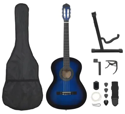 Produktbild von Akustik Konzertgitarre Set - 4/4 99 cm - Klassische Gitarre für Anfänger - 12-teiliges Zubehör - Linde - Komplettset - Armeegrün