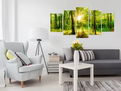 Produktbild von Akustikbild Abstrakt Wald 200x100 cm Bilder Akustikschaum Hochleistungsschallabsorber Schallschutz Leinwand 5 tlg Wandbild Raumakustik Schalldämmung c-B-0186-b-m