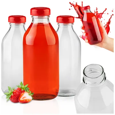 Zdjęcie produktu dla SuperButelki - 10x Butelki szklane KUBUŚ 330ml, butelka 0,33l sok soki soczki kompot + zakrętki + E-BOOK z przepisami, zestaw butelek, 0,33 l, komplet