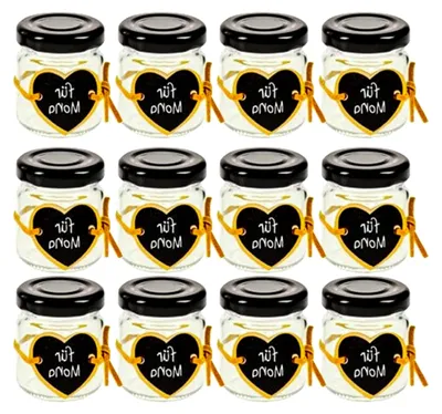 Produktbild von 25er Set leere Rundgläser Mini Gläser 53 ml mit weißen Deckeln