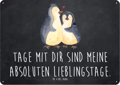Produktbild von Mr. & Mrs. Panda tafel Pinguin umarmen DIN A5 - Kreidetafel - Geschenk, Wandbild, Hochzeitstag, Metallschild, Schild, Blechschild, Liebe, Türschild, Umarmung