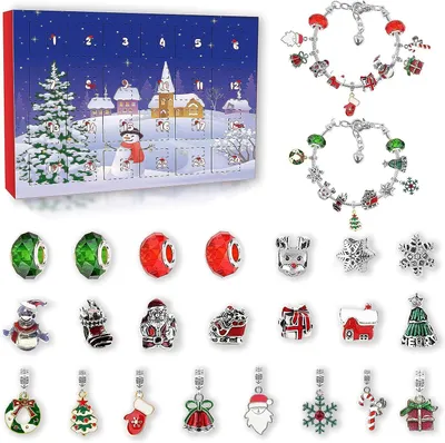 Produktbild von Adventskalender für Mädchen Teenager Kinder Schmuck mit 22 Charms und 2 Armbänder Weihnachtskalender Kreativer Schmuck-Adventskalender für Mädchen