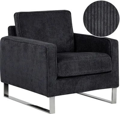 Produktbild von BELIANI Sessel Schwarz Cord Lederoptik Edelstahl Dicke Sitzfläche Retro-Stil Wohnzimmer