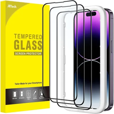 Zdjęcie produktu dla Folia ochronna na ekran do iPhone 14 Pro (6,1 cala), czarna ramka, szkło hartowane, 3 sztuki