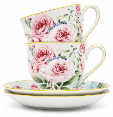 Produktbild von HOME ELEMENTS Set aus zwei Porzellantassen 270 ml mit Untertassen, Rose