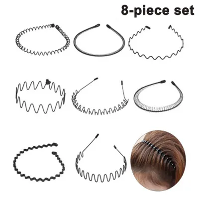 Produktbild von Uni Metall Haarband, Schwarz Spring Wave Haarband, Rutschfestes Elastisches Stirnband Haarbänder Haarreifen Haarschmuck Stirnband Zubehör für Outdoor Sports Yoga