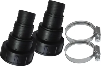 Produktbild von 2x Stufenschlauchtülle Ø32 / 38 / 50mm x 2 Zoll Innengewinde Überwurfmutter + 2x Schlauchschelle Ø40-60mm (Edelstahl)