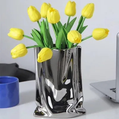 Produktbild von Keramische Tafelzentrale, minimalistische abstracte Keramikzentrale für Wohnzimmer, Schlafzimmer, Esszimmer, Silber, groß