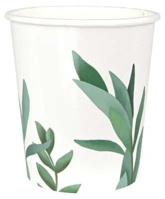Productafbeelding van 8 papbekers met eucalyptusbladmotief, 200 ml, geschikt voor bruiloften