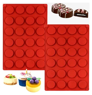 Produktbild von 2 Stück Silikon Backform für Florentiner, Runde Zylinderform mit 24 Mulden, Antihaftform für Schokoladenkekse, Muffins, Kuchen (Ziegelrot)