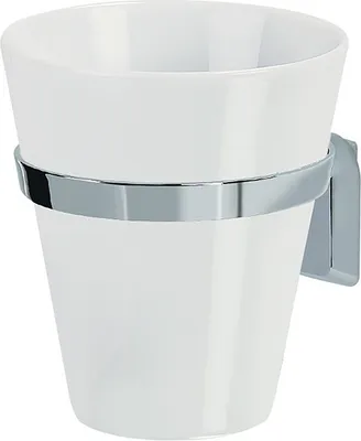 Produktbild von spirella Zahnputzbecher Wand Max Keramik Weiß/Silber zum Kleben oder Bohren
