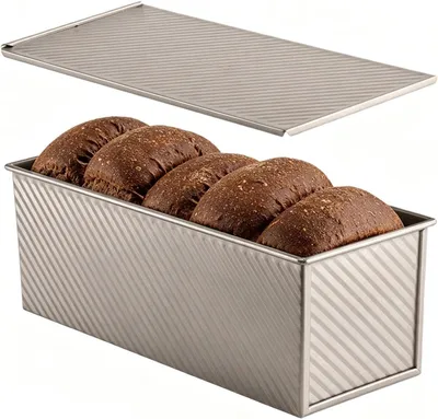Produktbild von Brotbackform mit Deckel aus antihaftbeschichtetem Kohlenstoffstahl zum Backen von geröstetem Brot und zur gleichmäßigen Wärmeverteilung
