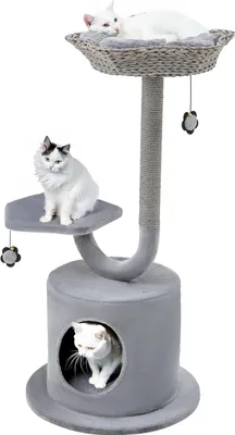 Image de Arbre à chat COSTWAY, arbre à chat de 106 cm avec cadre métallique incurvé, colonne à griffer, surface de repos & grotte, arbre à chat, arbre à grimper, maison pour chats, meubles pour chats grands et petits, gris