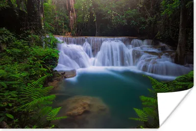 Produktbild von MuchoWow® Poster Blaues Wasser an einem Wasserfall im Erawan-Nationalpark, Thailand 90x60 cm - Schlafzimmer