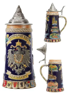 Bierkrug Keramik Adlerwappen Zinndeckel 0,6 l