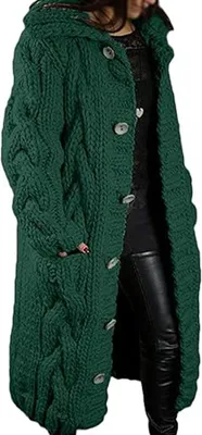 Produktbild von ASKSA Damen Strickjacke Grobstrick Casual Sweater Cardigan mit Knoepfen Oversize Strickcardigan, Gruen, L