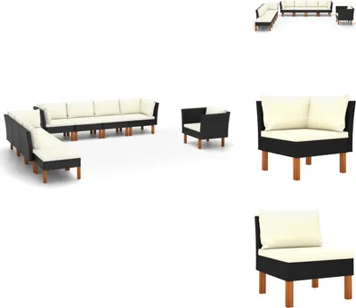 Produktbild von vidaXL 9-tlg. Garten-Lounge-Set Poly Rattan Eukalyptusholz Schwarz -  Gartenmöbel-Sets