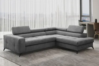 Produktbild von Kaiser Möbel Ecksofa mit schlaffunktion und bettkasten, Sofa L-form, Couch L-form Arcadi Dicker Cord Dunkelgrau Rechts