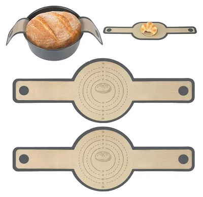 Produktbild von 2-teilige Silikon-Backmatte für gusseiserne Töpfe, Brotschlaufe mit langen Griffen, wiederverwendbare Silikon-Backmatte (rund + rund)