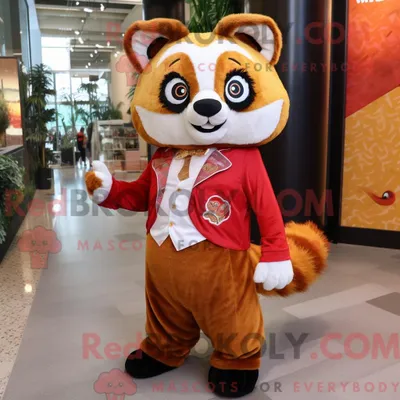 Produktbild von Maskottchen REDBROKOLY eines goldenen Roten Pandas mit Tanktop und Fliege