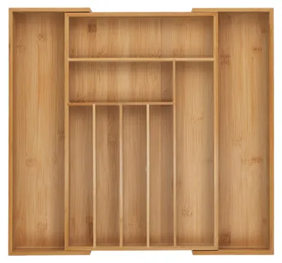 Image de Range-couverts Relaxdays, 7 à 9 compartiments, insert de tiroir coulissant pour couverts, H x l x P : 5 x 30,5-50 x 47 cm, bambou naturel, Image générée par une IA