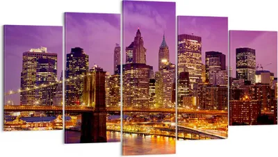 Produktbild von Bild auf Leinwand - Leinwandbild - New york nacht brooklyn brücke - 160x85cm - Wand Bild - Wanddeko - Leinwanddruck - Bilder - Kunstdruck - Wanddekoration - Leinwand bilder - Wandkunst - EA160x85-2660