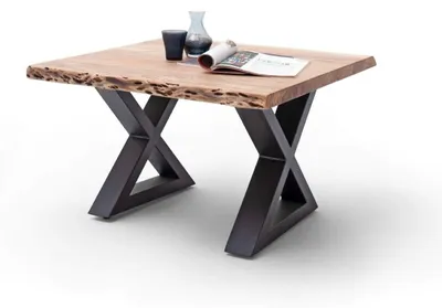 Produktbild von Couchtisch Baumkantentisch Akazie-massiv X-Form quadratisch natur lackiert 75 cm