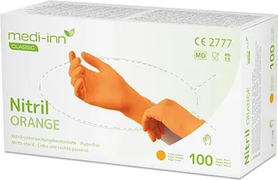 Zdjęcie produktu dla 1000 Rękawice Medi-Inn Medi-Inn® Classic, nitrylowe bezpudrowe pomarańczowe pomarańczowe nitrylowe rozmiar XL 92719