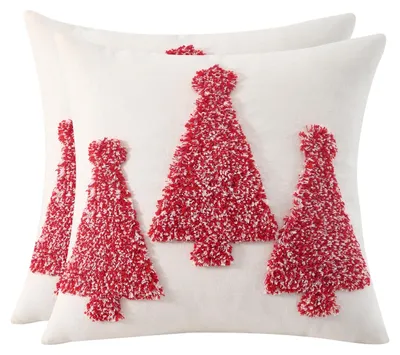 Kissenbezüge 45x45 cm, 2er-Set, rot, Tannenbaum-Motiv, Weihnachten