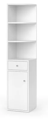 Produktbild von Eckregal mit Tür und Schublade, Weiß, 30 x 135,5 cm