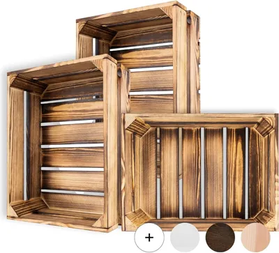 Obrázek produktu pro Creative Deco 3x dřevěná bedna flambovaná | 40x30x15cm | sada beden na víno bedna na ovoce | dřevěná bedna dárkový koš bedna na hračky úložný box