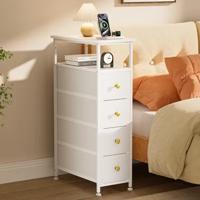Produktbild von Schubladenschrank mit 4 Schubladen Sideboard Mehrzweckschrank Schubladenschrank für Schlafzimmer, Wohnzimmer Weiß