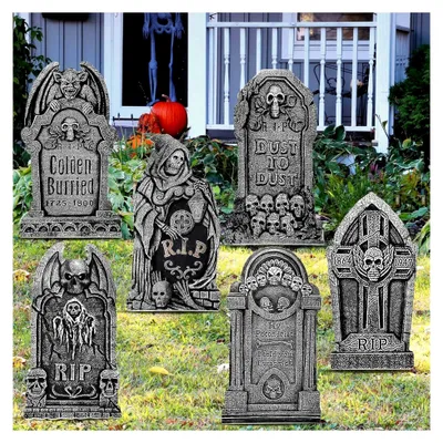 Produktbild von 6 Stile Halloween Grabstein Hofpfähle Schilder 68 cm Höhe