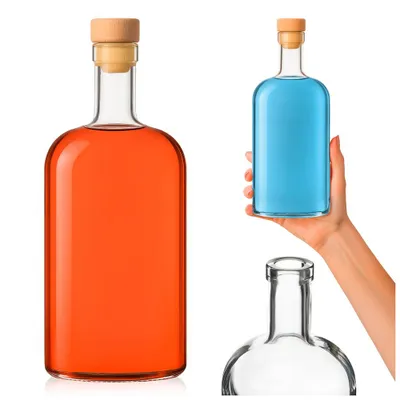 Zdjęcie produktu dla SuperButelki - Butelka szklana TADEK 700 ml z korkiem, na nalewki bimber wódkę alkohol napoje wodę, grube szkło 0,7 flaszka ozdobna, 0,7l szkło