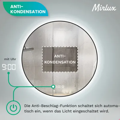 Produktbild von Mirlux Badezimmerspiegel 80x80cm mit Beleuchtung, Heizung & Anti-Beschlag (IP44)