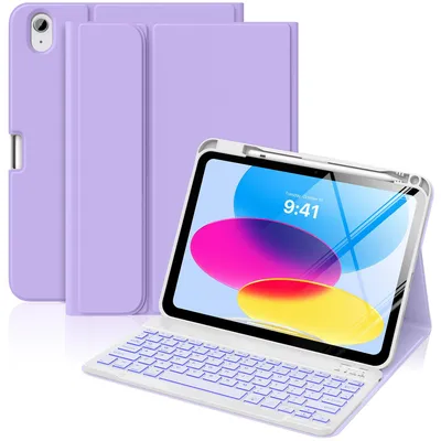 Produktbild von MoKo für iPad (A16) 11. Generation Hülle mit Tastatur 11 Zoll 2025, iPad 10. Generation 10,9 Zoll Hülle mit Stifthalter, Mehrwinkel Abnehmbare Bluetooth Tastatur, Lila – ohne Stifthalter