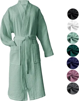 Produktbild von heimtexland ® Bademantel Waffelpique Reisebademantel Saunamantel 100% Baumwolle leicht schnelltrocknend hautfreundlich für Damen und Herren Typ881 Mint M