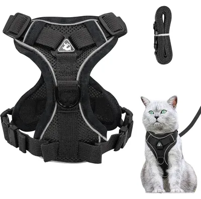 Produktbild von Katzengeschirr mit Leine Set Ausbruchsicher Mesh Atmungsaktiv Schwarz Größe M
