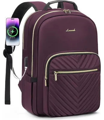 Productafbeelding van Rugzak dames, groot, 15,6 inch laptopvak, waterdicht, schoolrugzak voor meisjes en tieners, dagrugzak, werktas, donkerpaars