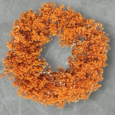 Produktbild von Schleierkraut Kranz 30 cm – Orange Trockenblumenkranz | Herbstkranz Boho Türkranz | Handgefertigte Wanddeko aus Schleierkraut