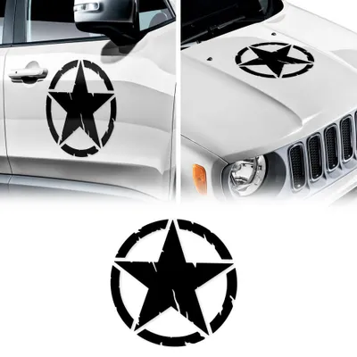 Produktbild von Aufkleber Stern Army Militare für Jeep Renegade, Diam 33 cm, Schwarz Matt, 2 Stück