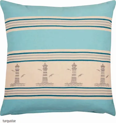Produktbild von pad Kissenhülle Lighthouse 45 x 45 cm turquoise Streifen und Leuchtturm
