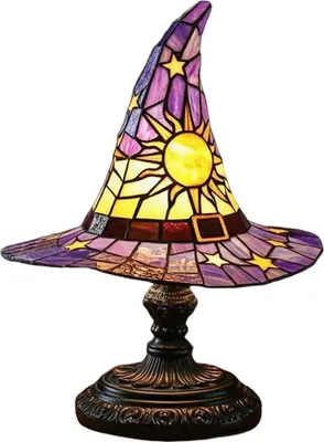 Produktbild von Hexenhutlampe, Buntglasharz, Zaubererhut-Licht, gruselige gotische Tischlampe, dekoratives Stehlicht für Partys im Innenbereich, Spuk-Halloween-Schlafzimmer-Dekor