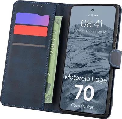 Produktbild von Handyhülle mit Klappe für Motorola Edge 70, Bizon Case Pocket, Dunkelblau