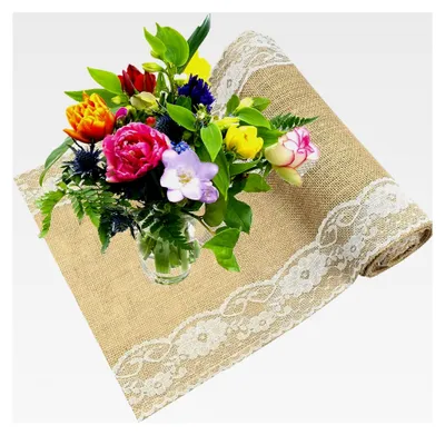 Produktbild von Jute Tischläufer 30×275cm Natürliches Sackleinen Tischband mit Spitze für Hochzeiten und Feste